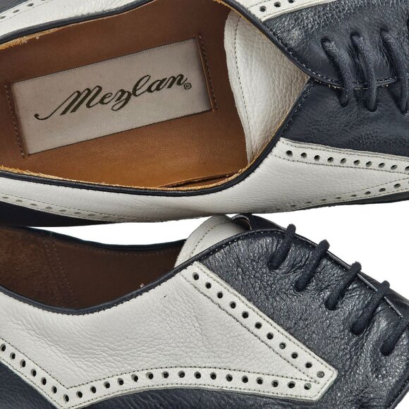 Vintage Wingtips Spectators Black White Mezlan Spain Men 10.5 Oxford Dress Shoes - Picture 5 of 16